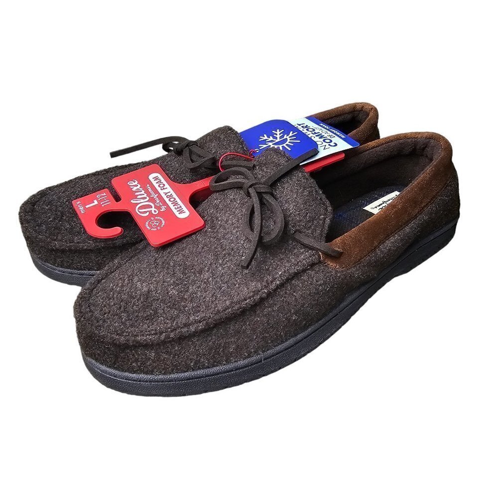 ❤️250 Dluxe By Dearfoams Jacoby Moccasin Brown Slippers
